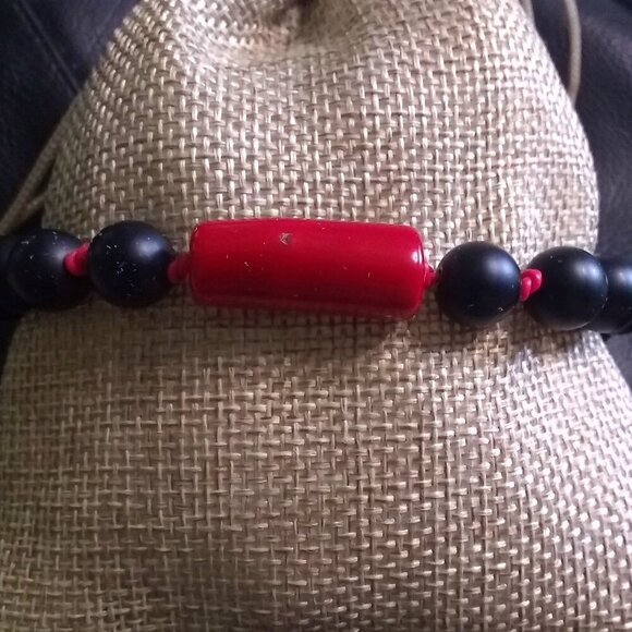 Red & Black Power Bracelet! Professional Wardrobe! Coral Hematite + Stone Beads - Picture 7 of 13